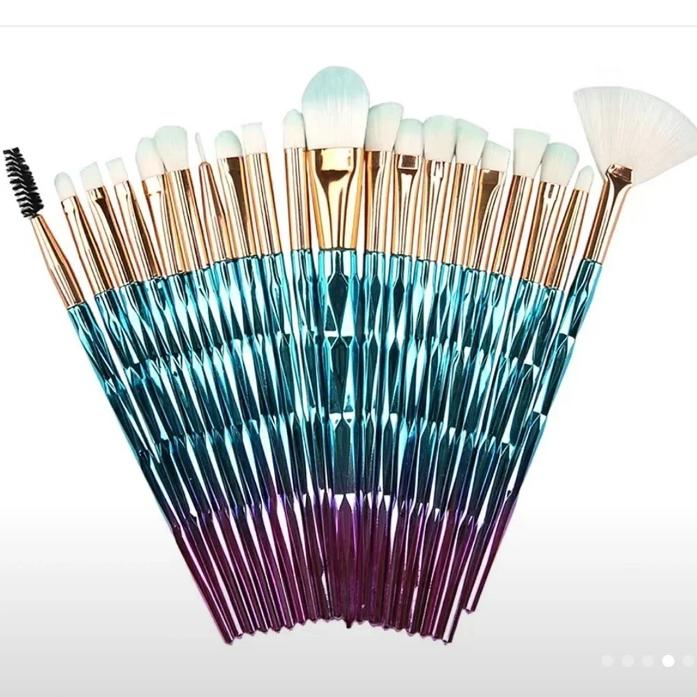 20pc Metallic Ombré Geometric Makeup Brush Set High Quality